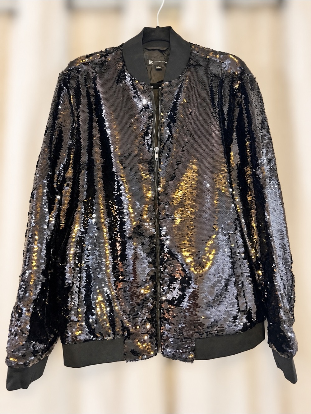 INC International Concepts Black Sequin Bomber Jacket NWT Medium